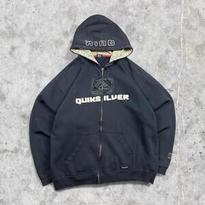 2000's Quiksilver Embroidered Graphic Heavyweight Zip Up Hoodie